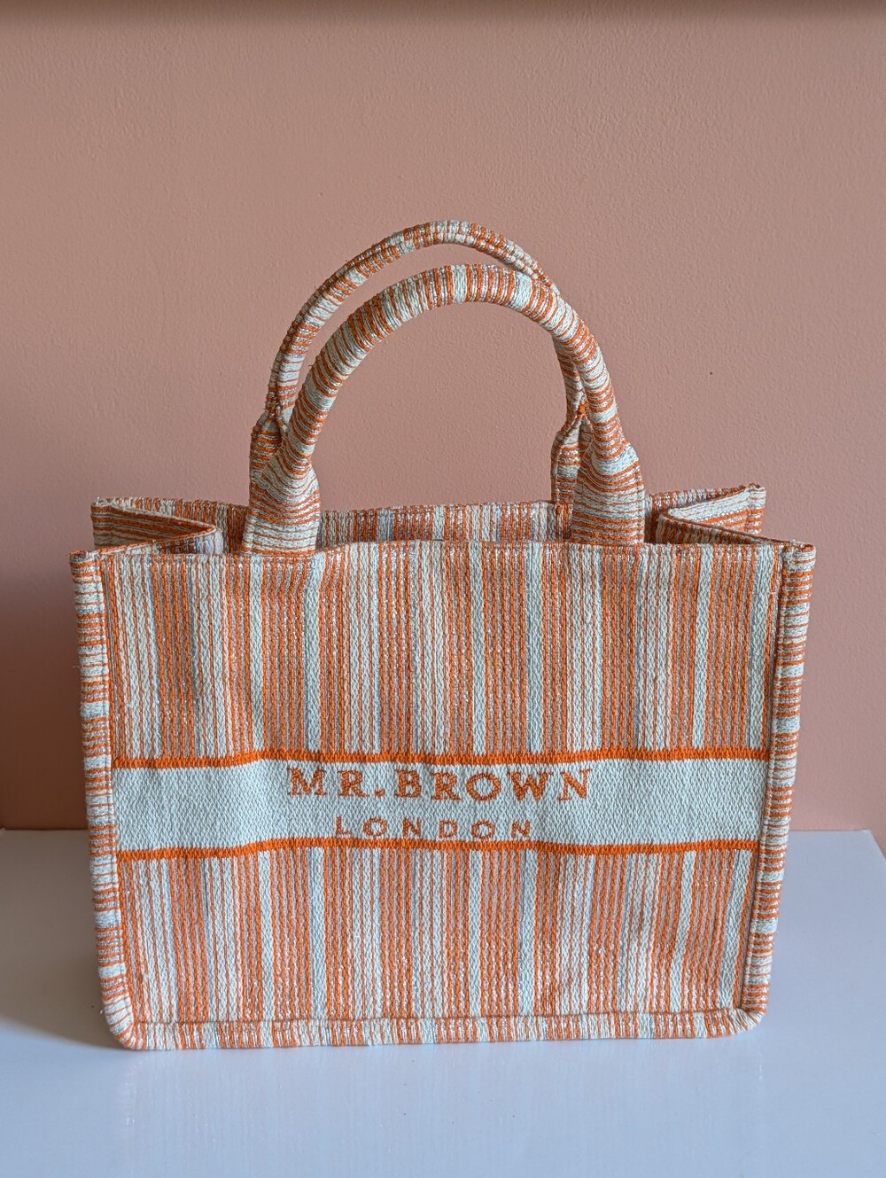 Mr Brown London Tote Bag - Orange Silver Canvas Top Handle Purse Luxury Style